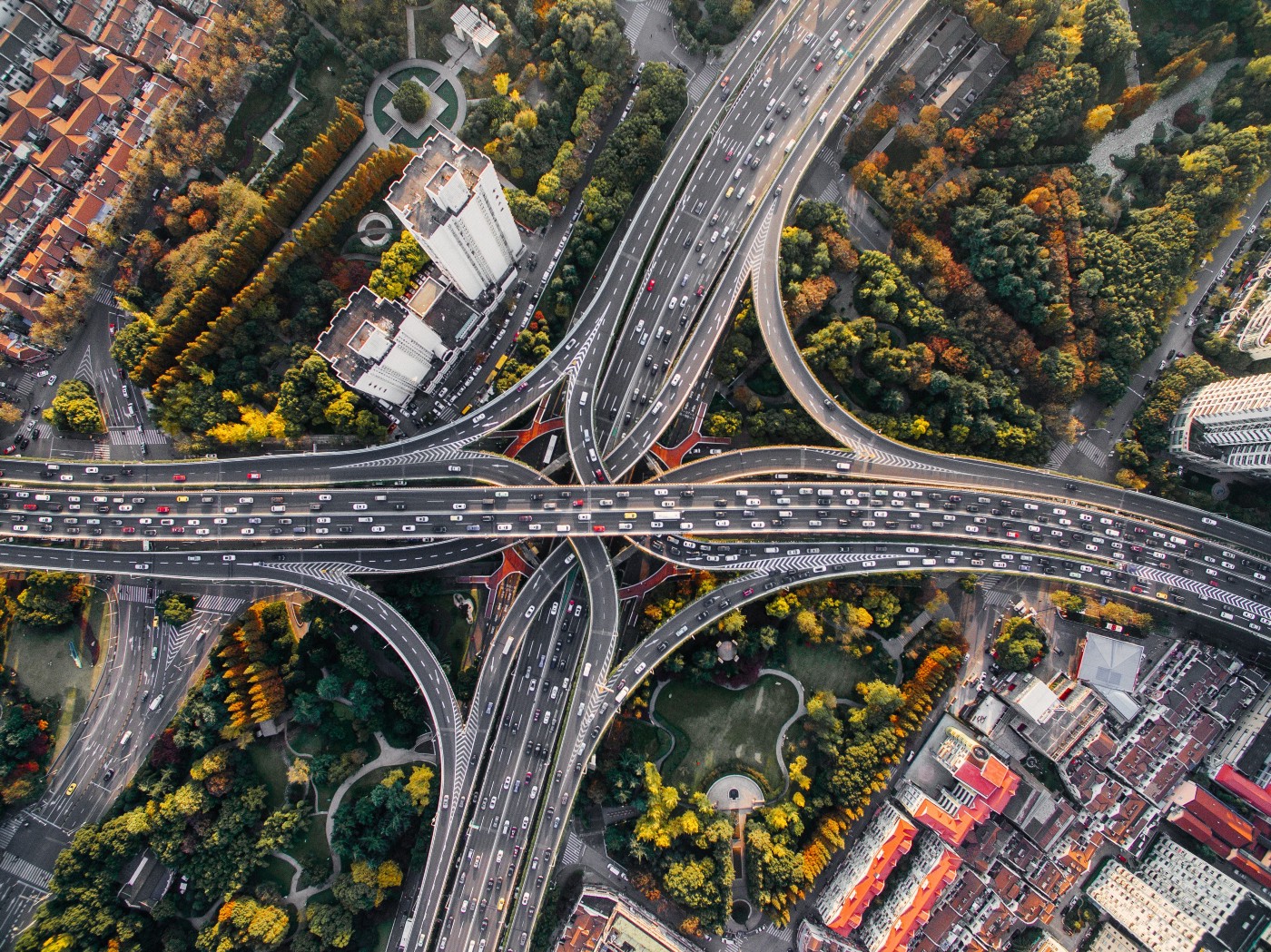 Image of an interstate interchage from above